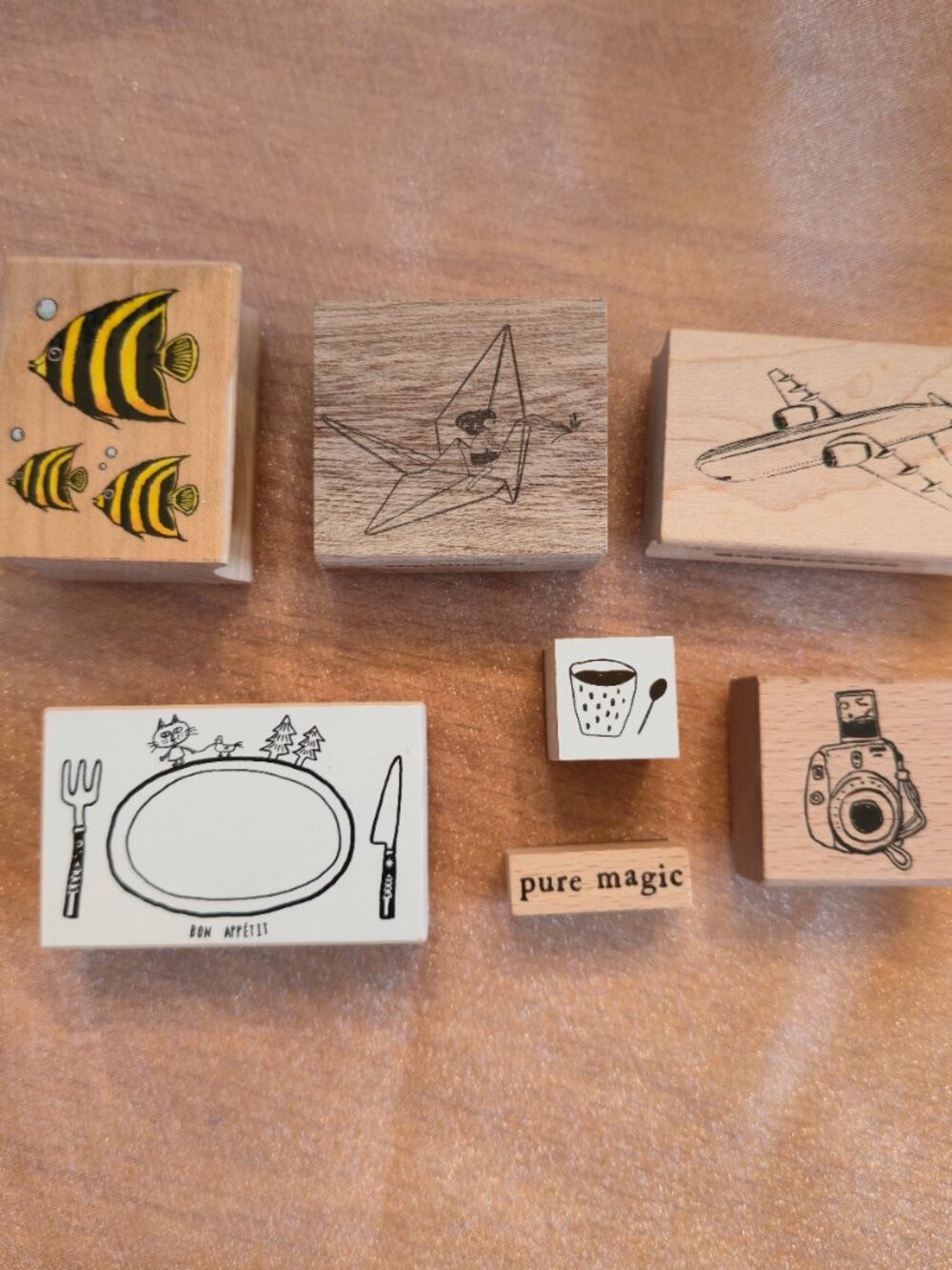 Wood mounted rubber stamps set of 7 crafting scrap book